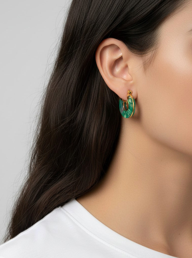 14K Gold-Dipped Marbled Resin Huggie Earrings