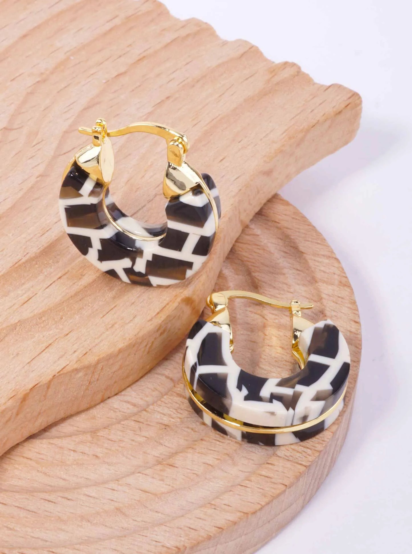 14K Gold-Dipped Marbled Resin Huggie Earrings