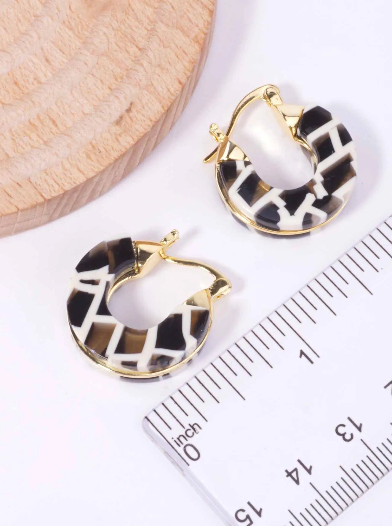 14K Gold-Dipped Marbled Resin Huggie Earrings