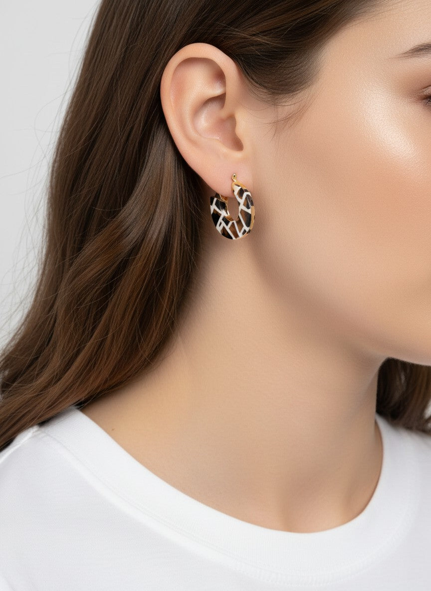 14K Gold-Dipped Marbled Resin Huggie Earrings