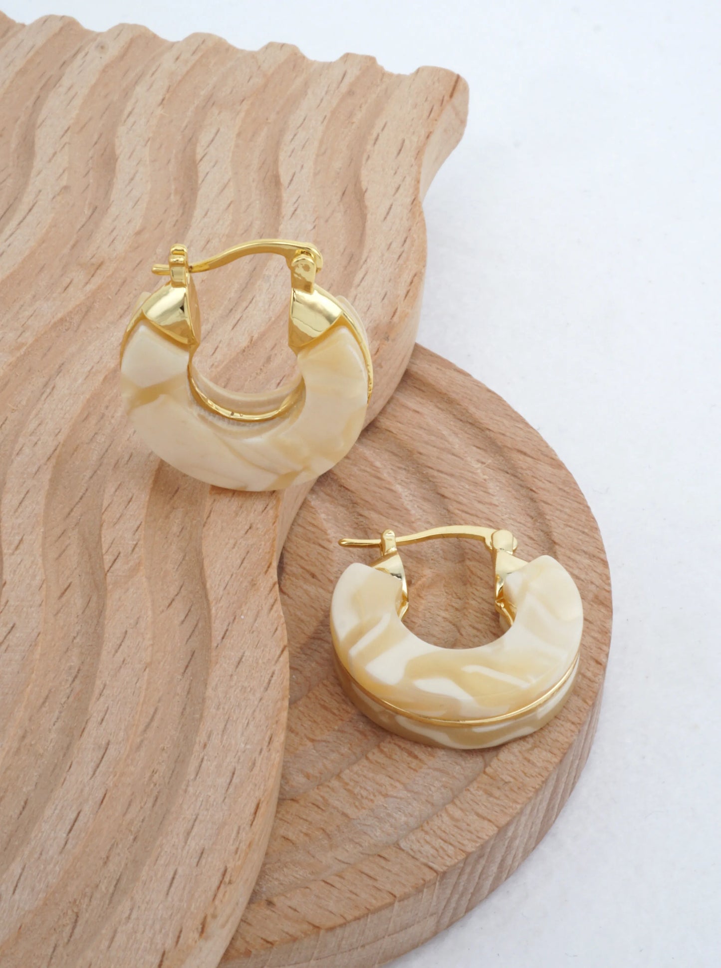 14K Gold-Dipped Marbled Resin Huggie Earrings