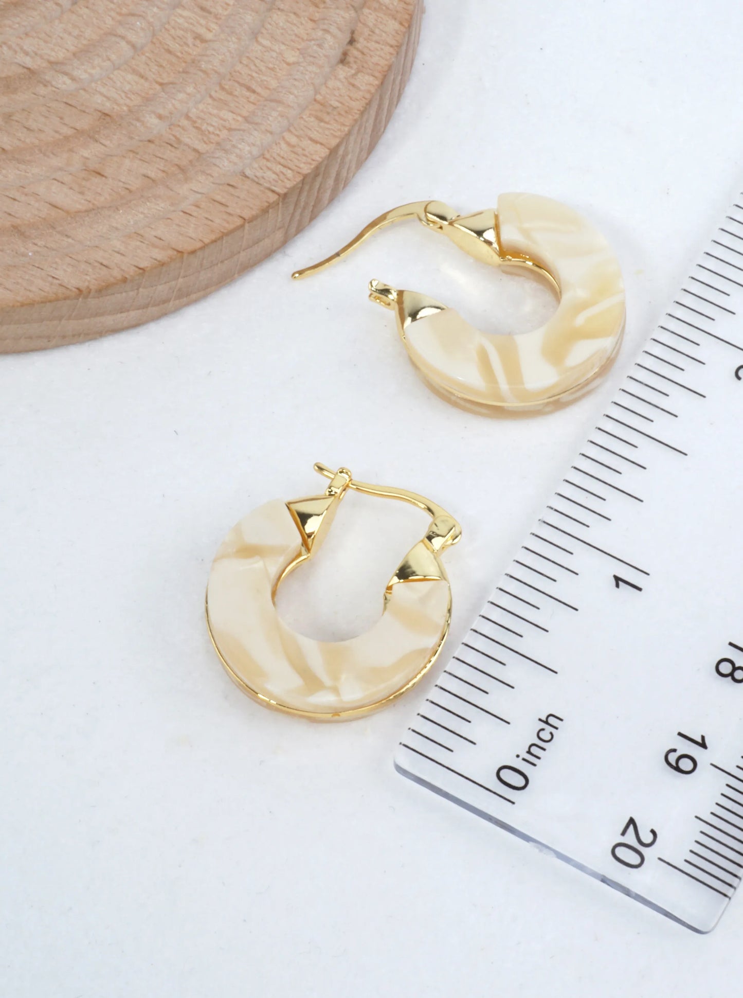 14K Gold-Dipped Marbled Resin Huggie Earrings