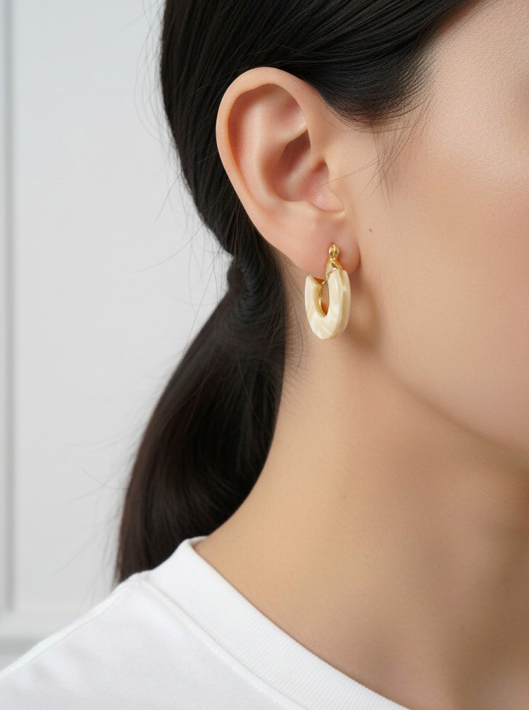 14K Gold-Dipped Marbled Resin Huggie Earrings