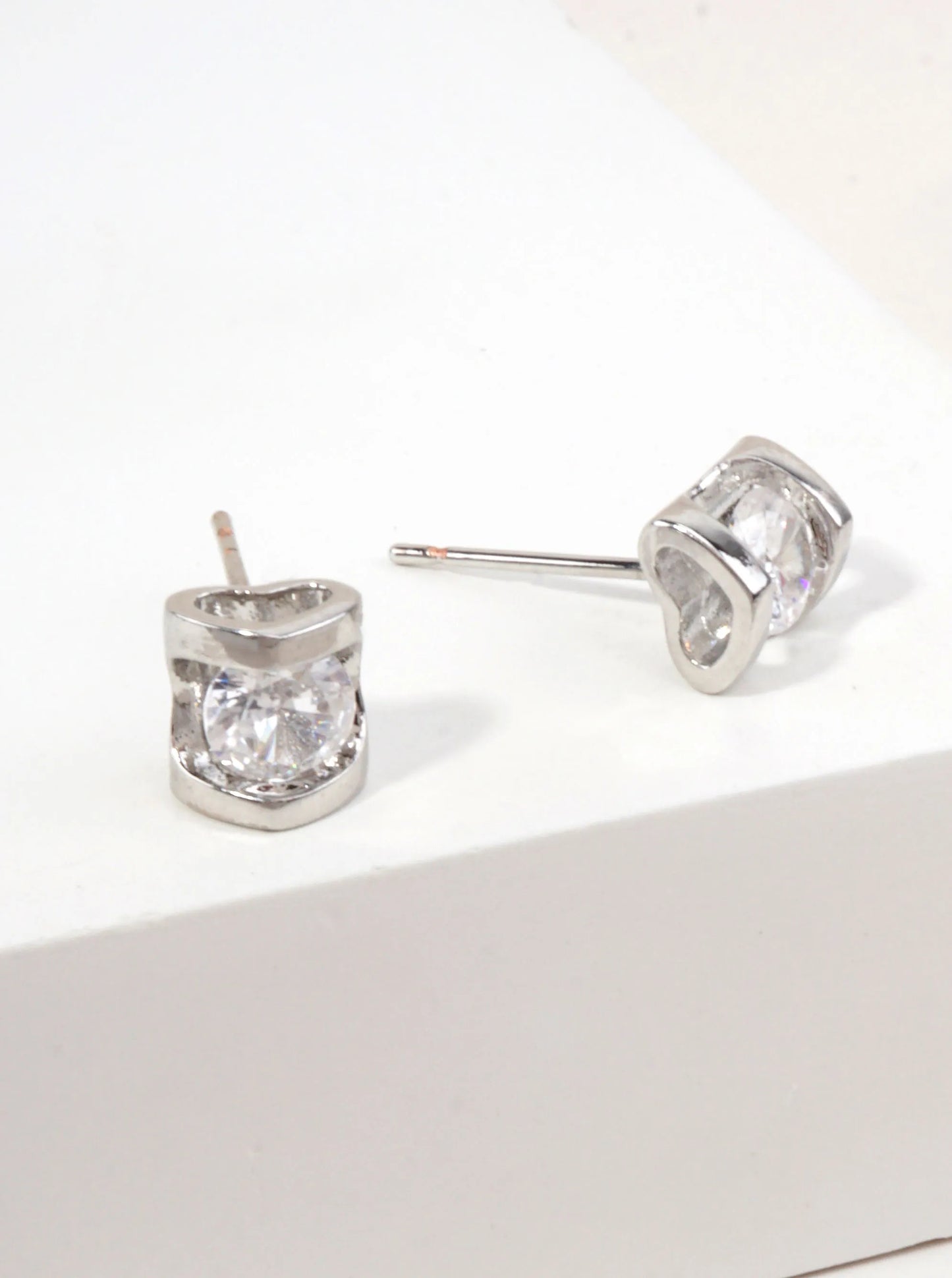 14K Gold-Dipped Open Heart Round CZ Stud Earrings