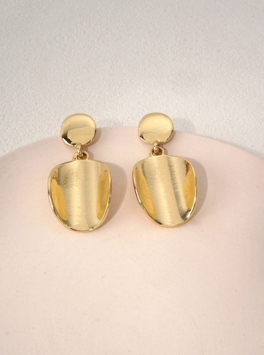 14K Gold-Dipped Organic Shield Drop Earrings
