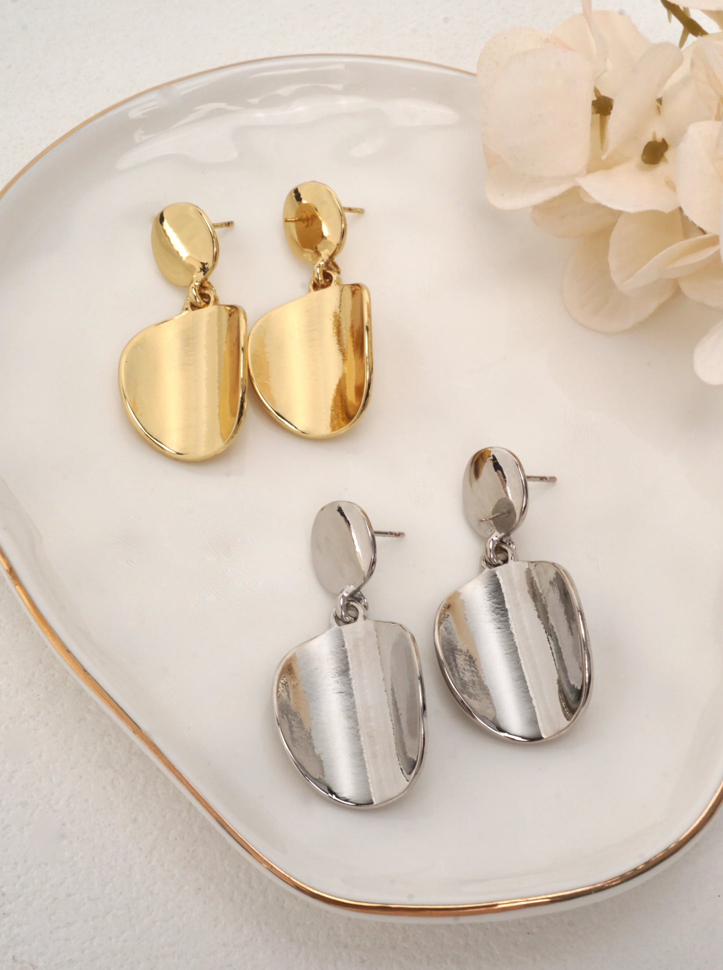 14K Gold-Dipped Organic Shield Drop Earrings