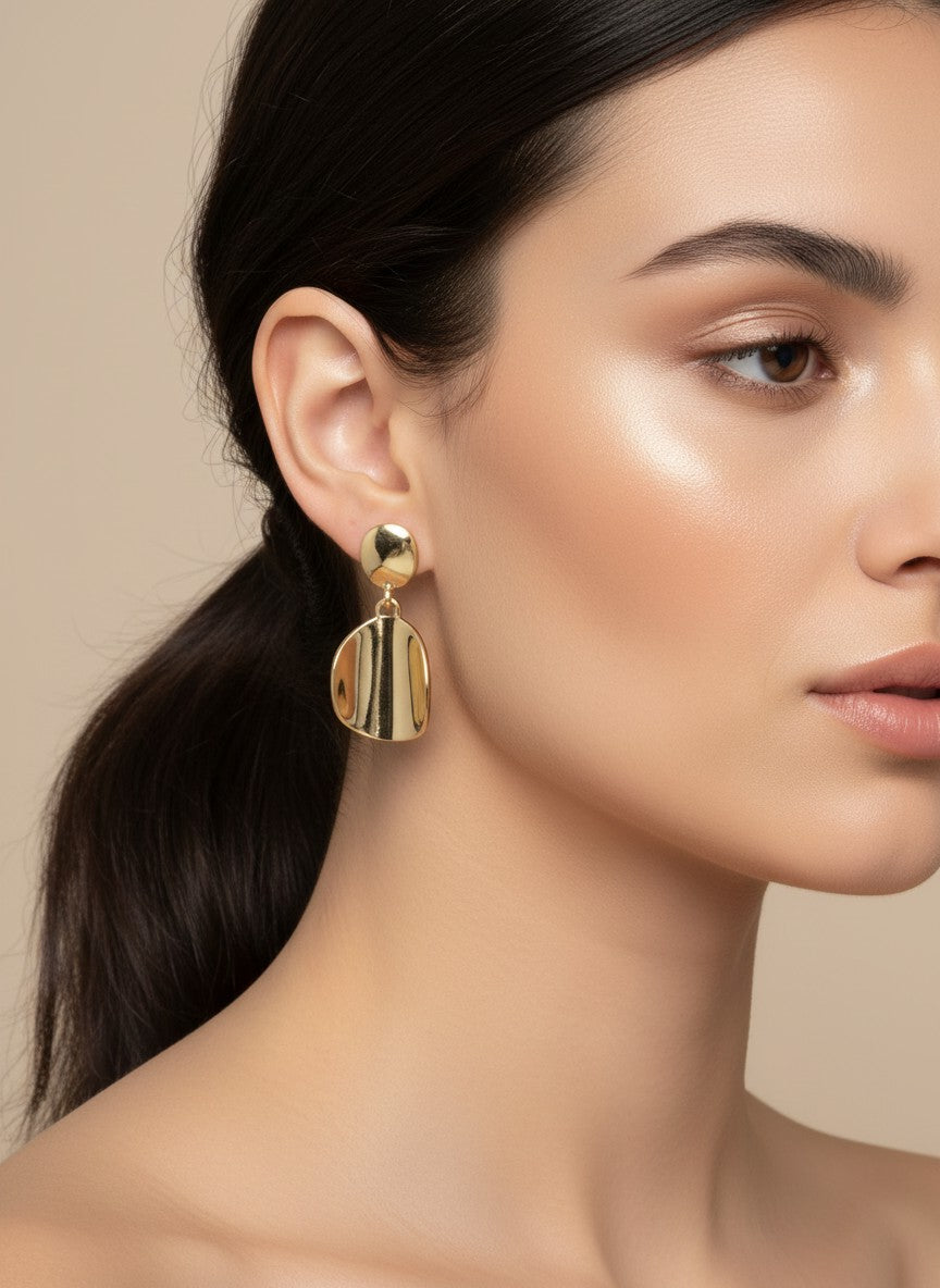 14K Gold-Dipped Organic Shield Drop Earrings
