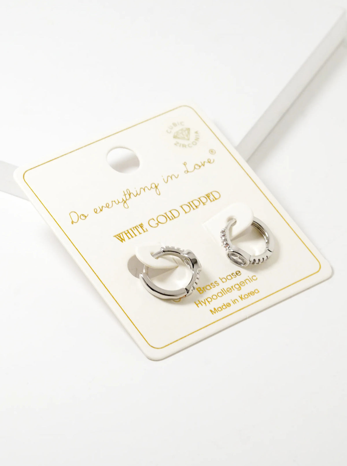 14K Gold Dipped Oval Shape CZ Textured Brass Huggie Hoop Earrings