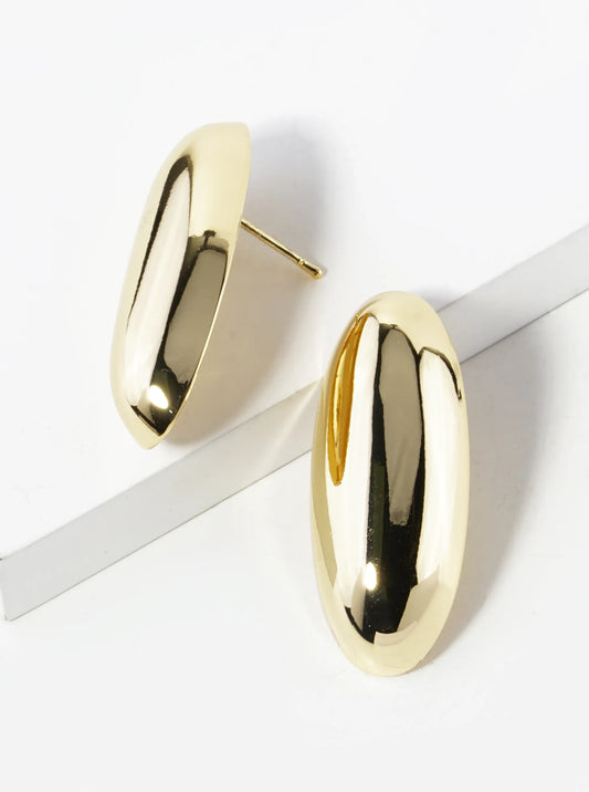 14K Gold Dipped Oval Shape Stud Earrings