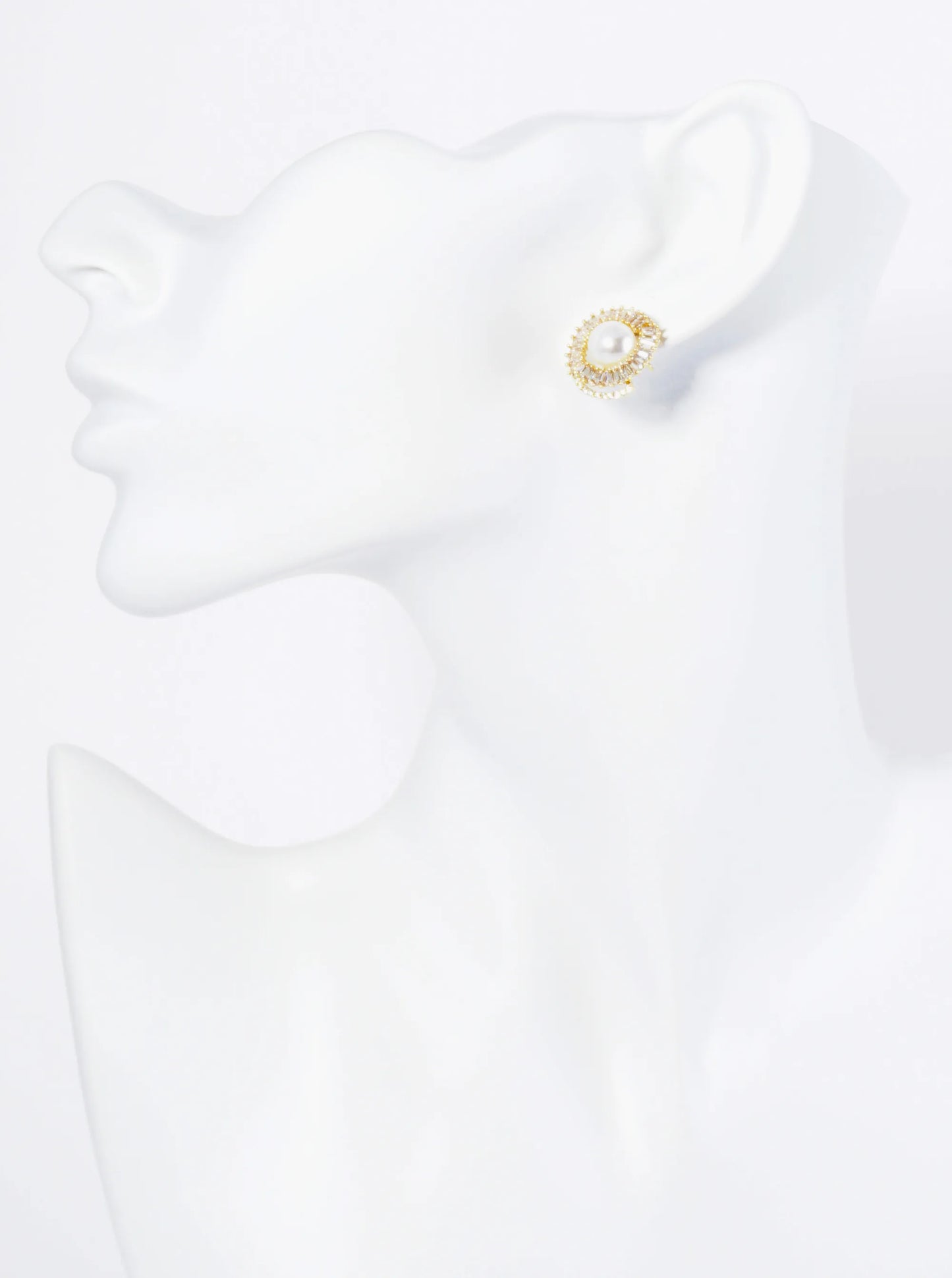 14K Gold Dipped Overlapped Cubic Zirconia Pearl Stud Earrings