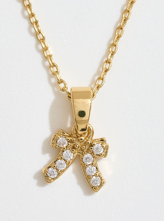 14K-Gold-Dipped Pave Bow Pendant Necklace