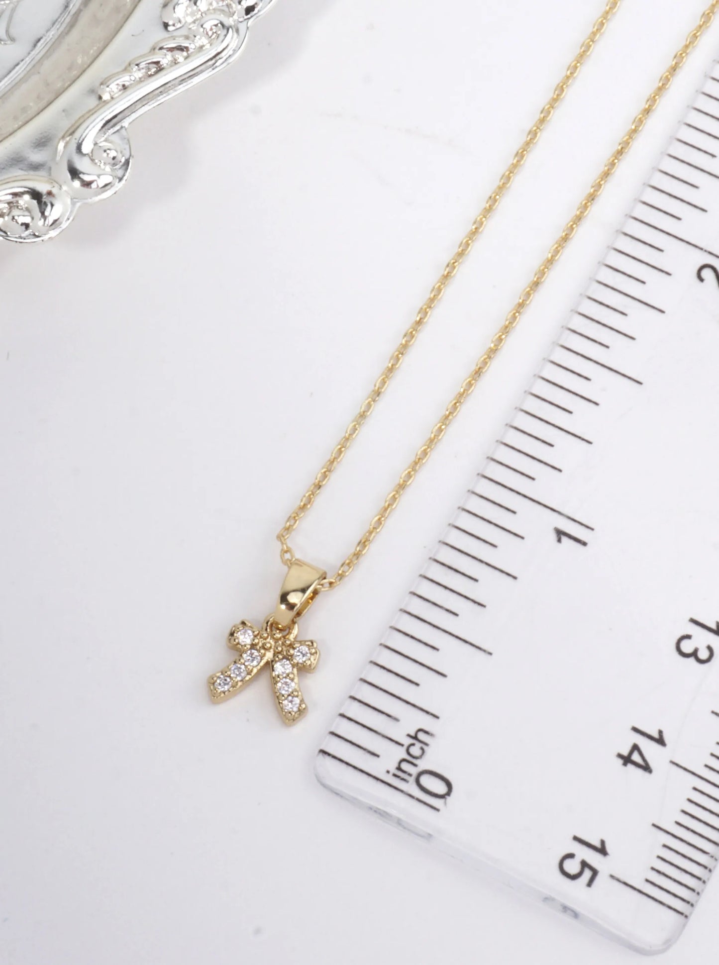14K-Gold-Dipped Pave Bow Pendant Necklace