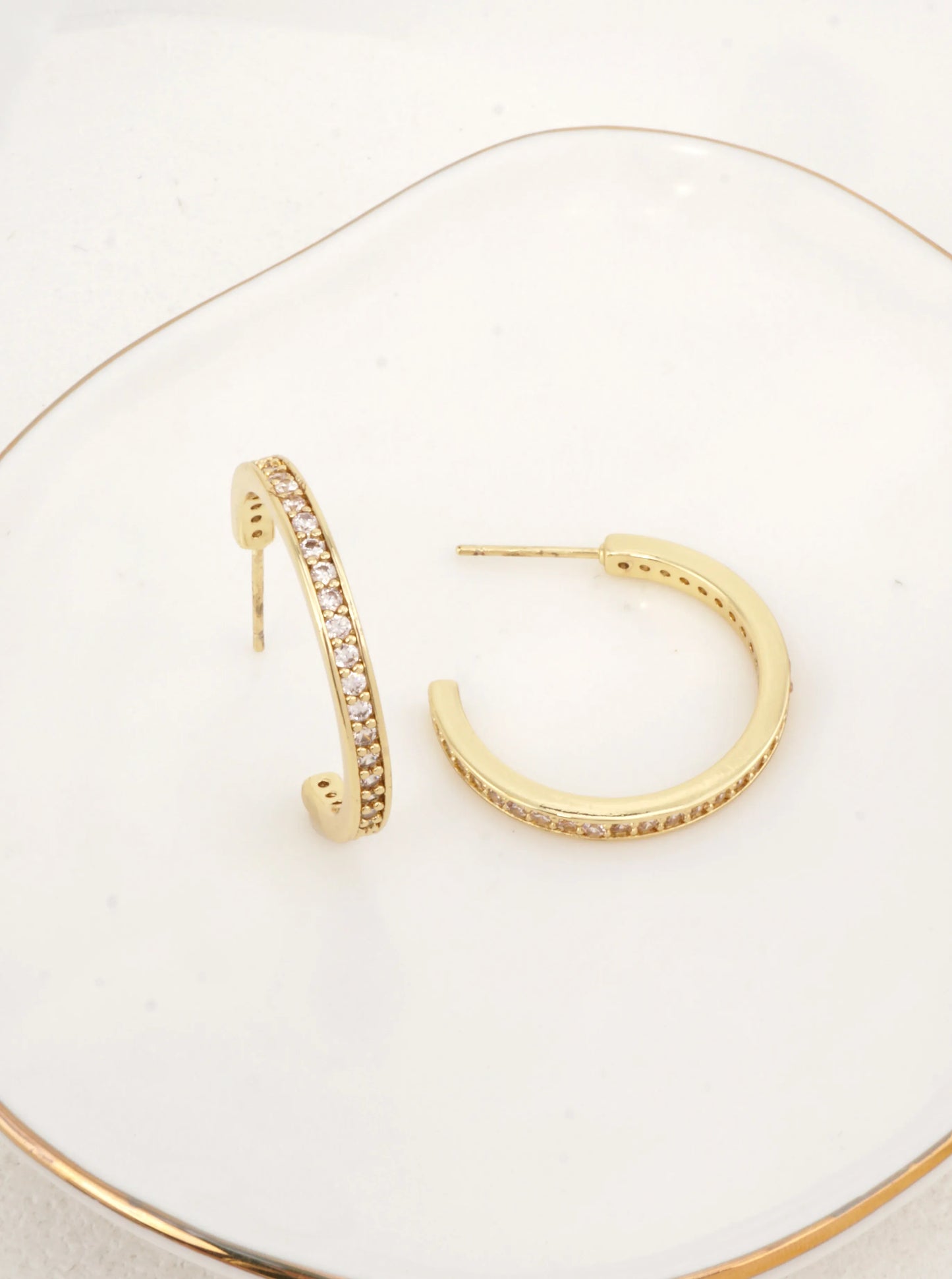 14K Gold-Dipped Pave CZ Hoop Earrings