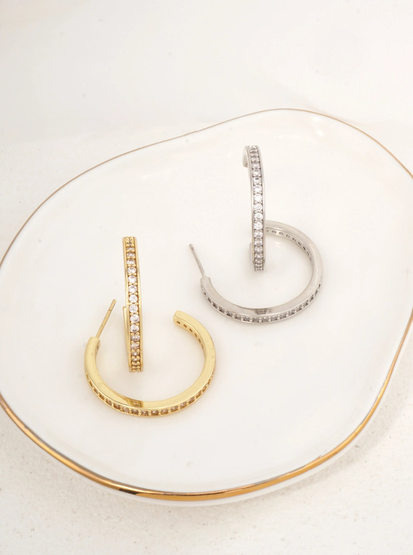 14K Gold-Dipped Pave CZ Hoop Earrings
