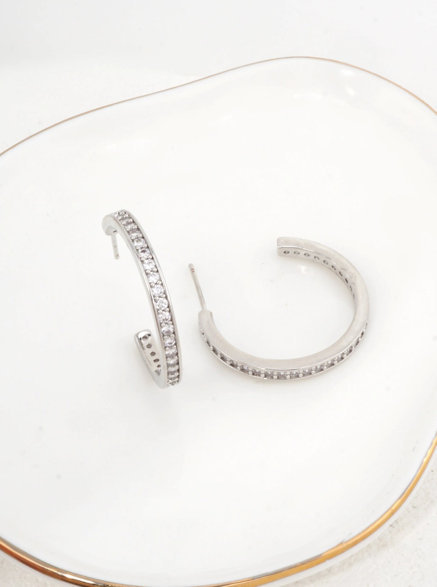 14K Gold-Dipped Pave CZ Hoop Earrings