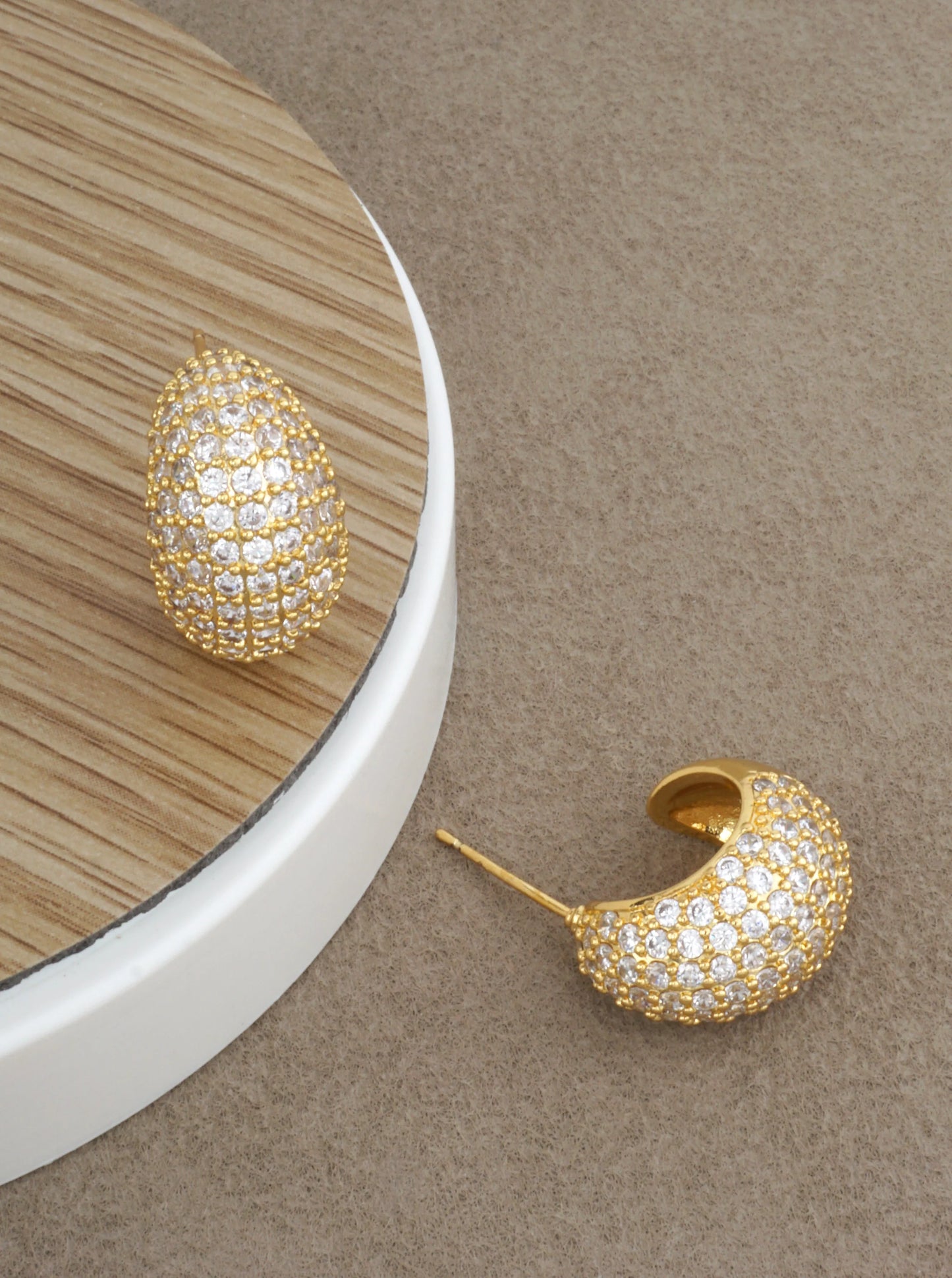 14K Gold-Dipped Pave Dome Huggie Earrings
