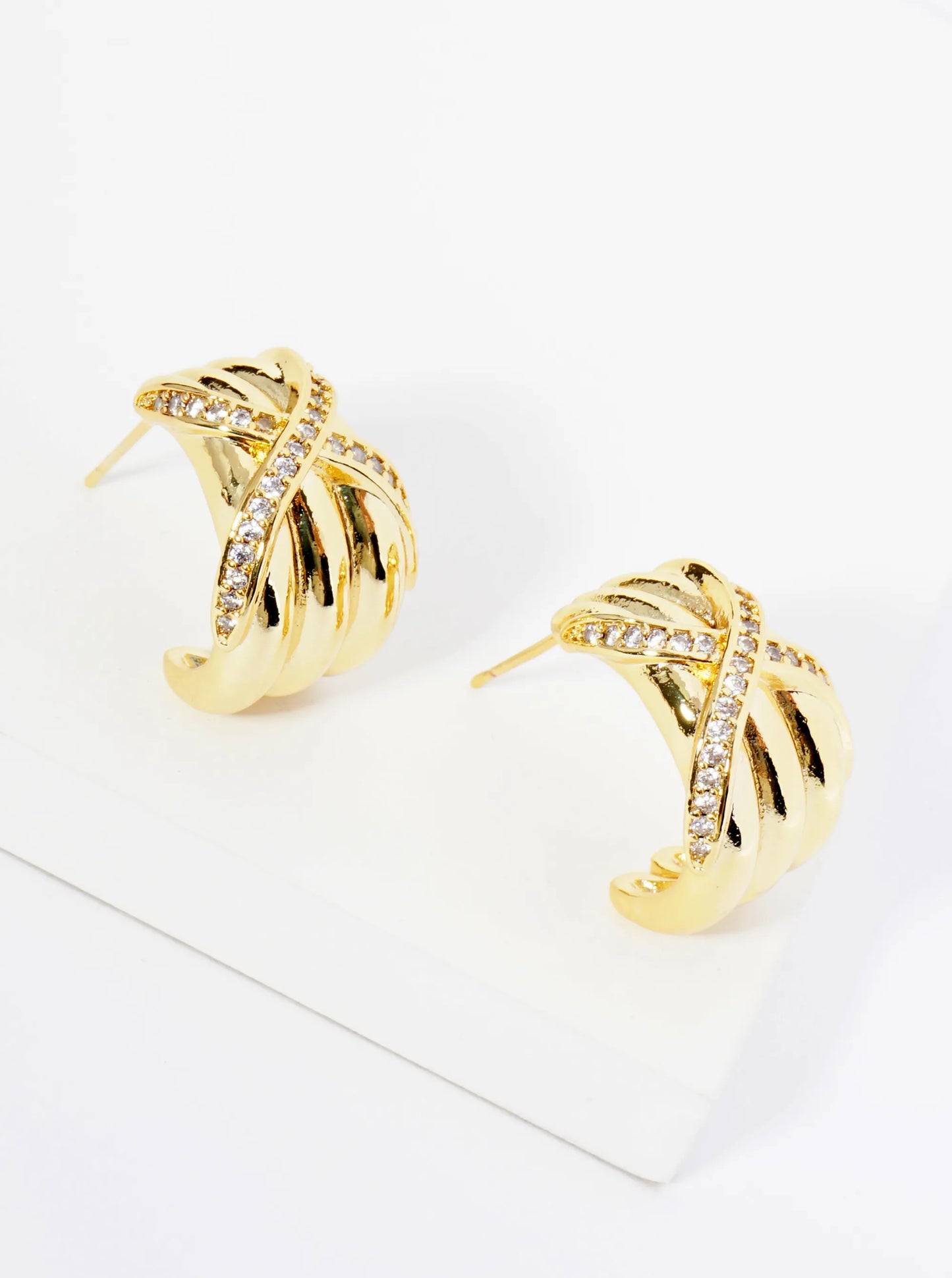 14K Gold Dipped Pave Set CZ Crossover 20mm Bold Hoop Earrings