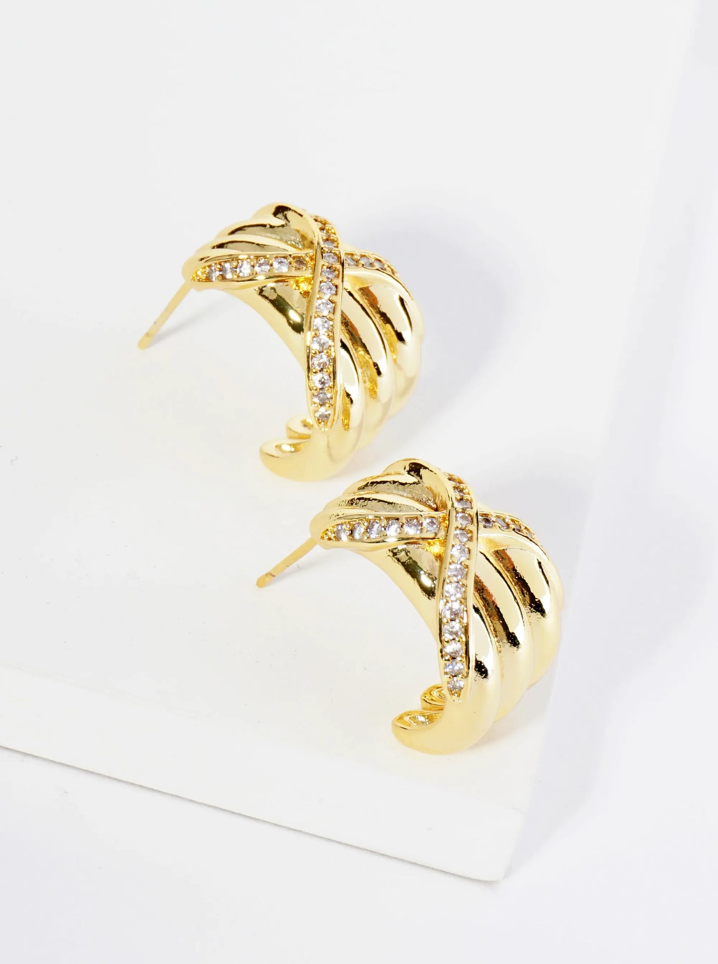 14K Gold Dipped Pave Set CZ Crossover 20mm Bold Hoop Earrings