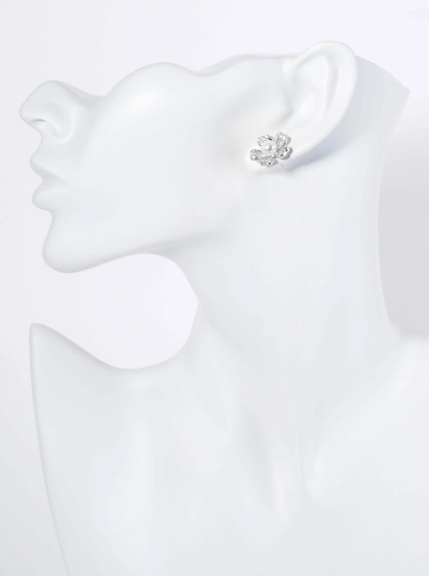14K Gold Dipped Pave Set CZ Pearl Flower Stud Earrings