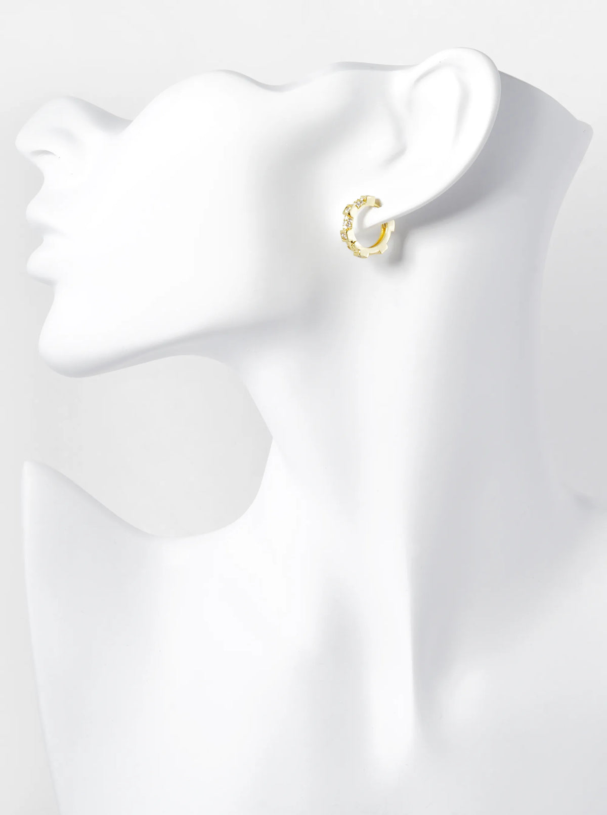 14K Gold Dipped Pave Set Cubic Zirconia 12mm Gear Huggie Hoop Earrings