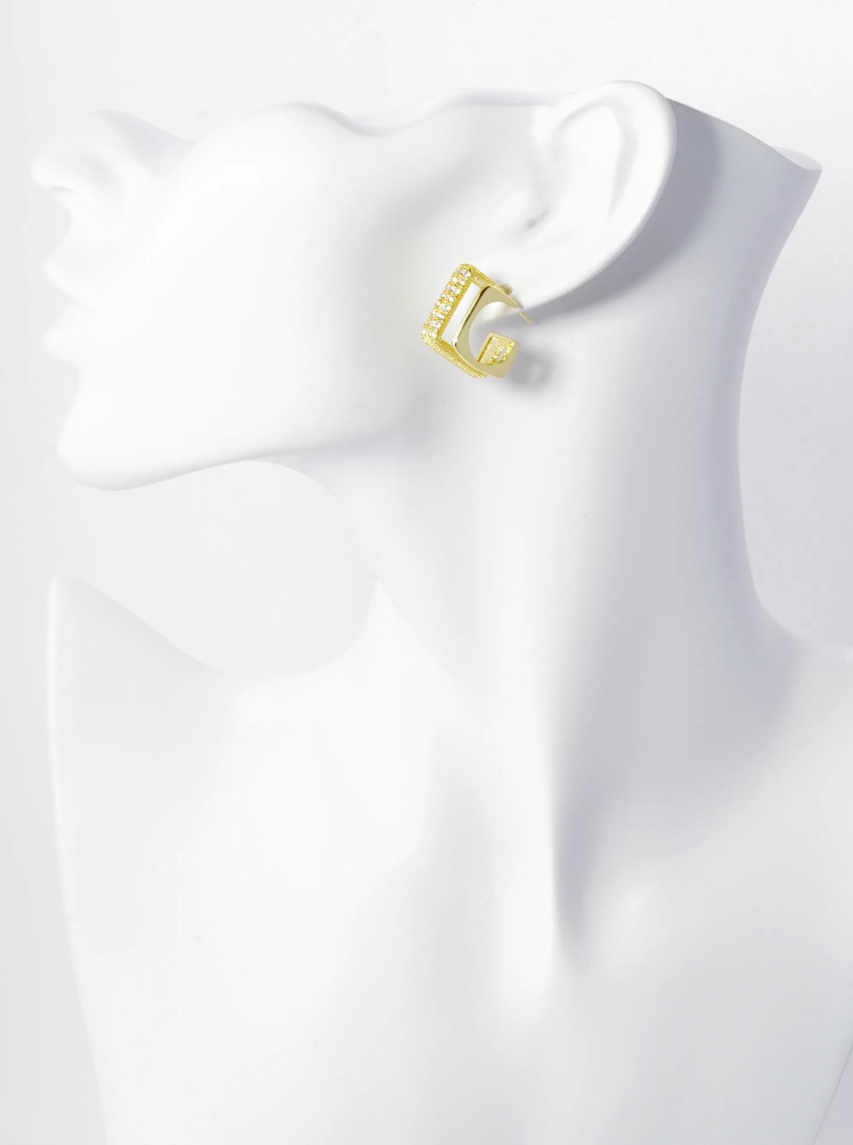 14K Gold Dipped Pave Set Cubic Zirconia 17mm Square Double Hoop Earrings