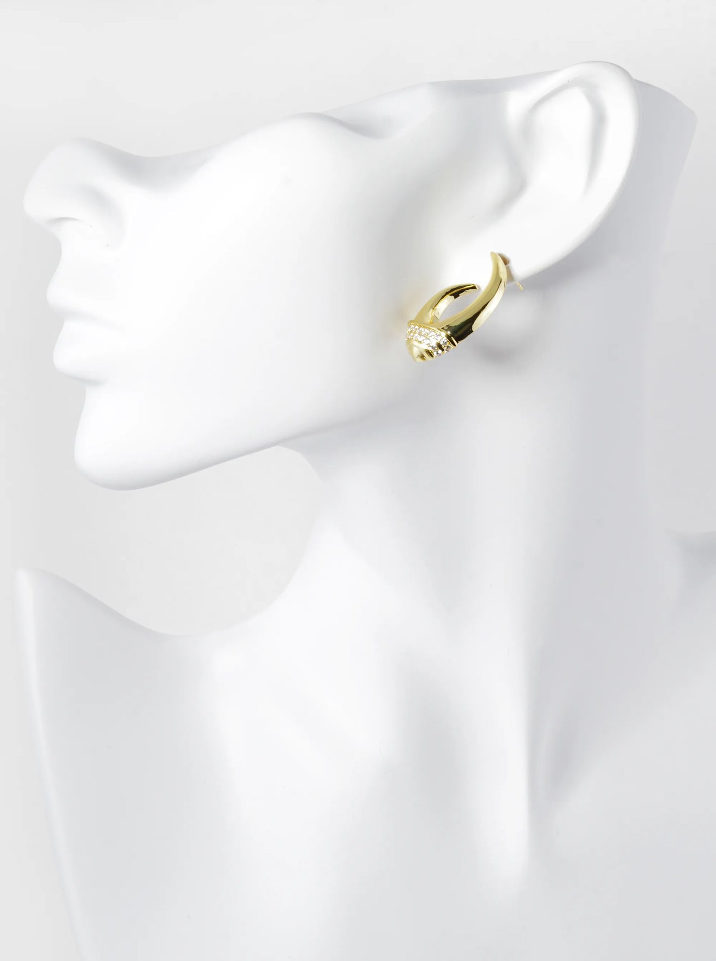 14K Gold Dipped Pave Set Cubic Zirconia Open Oval Stud Earrings