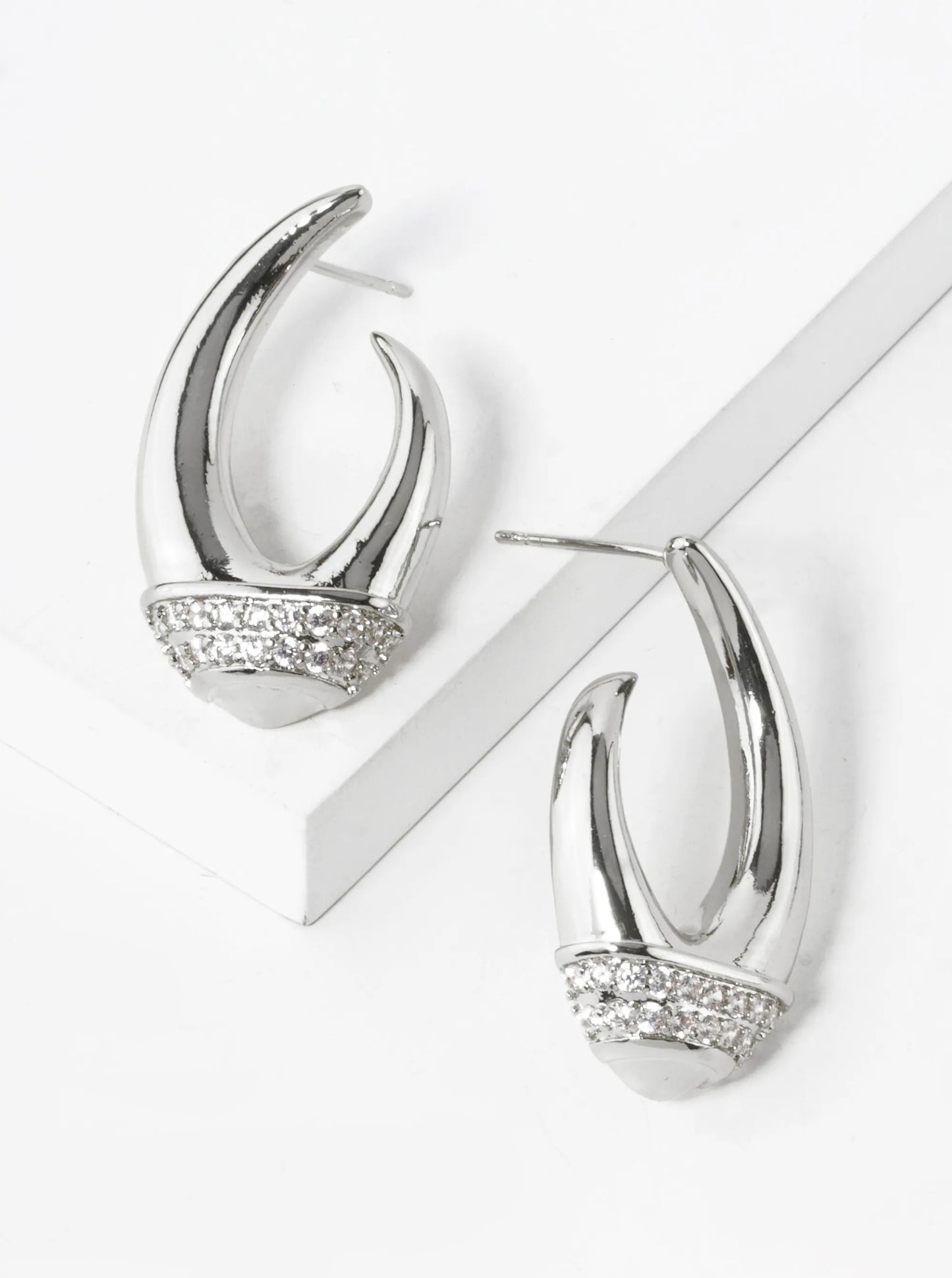 14K Gold Dipped Pave Set Cubic Zirconia Open Oval Stud Earrings