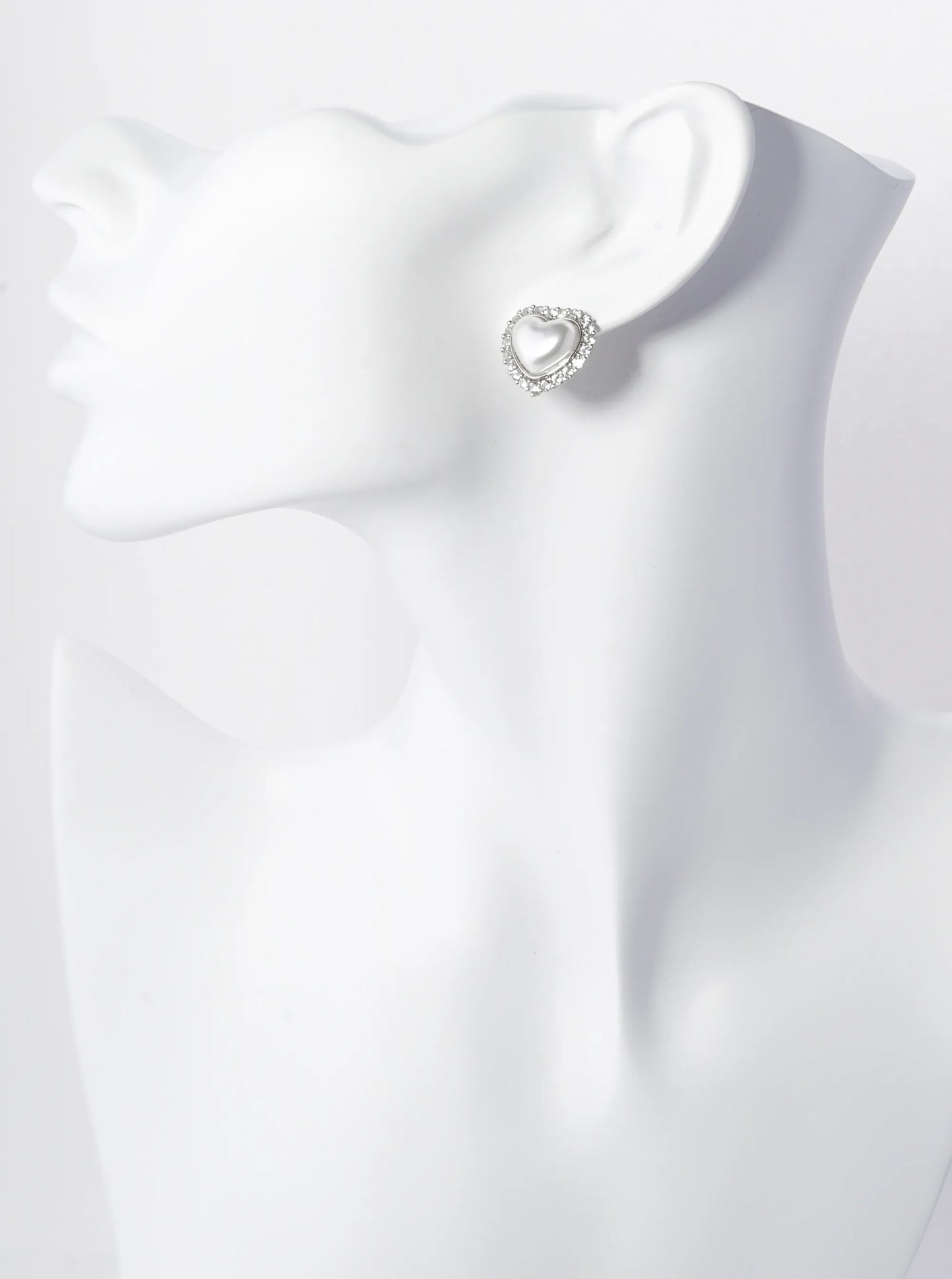 14K Gold Dipped Pave Set Cubic Zirconia Pearl Heart Stud Earrings