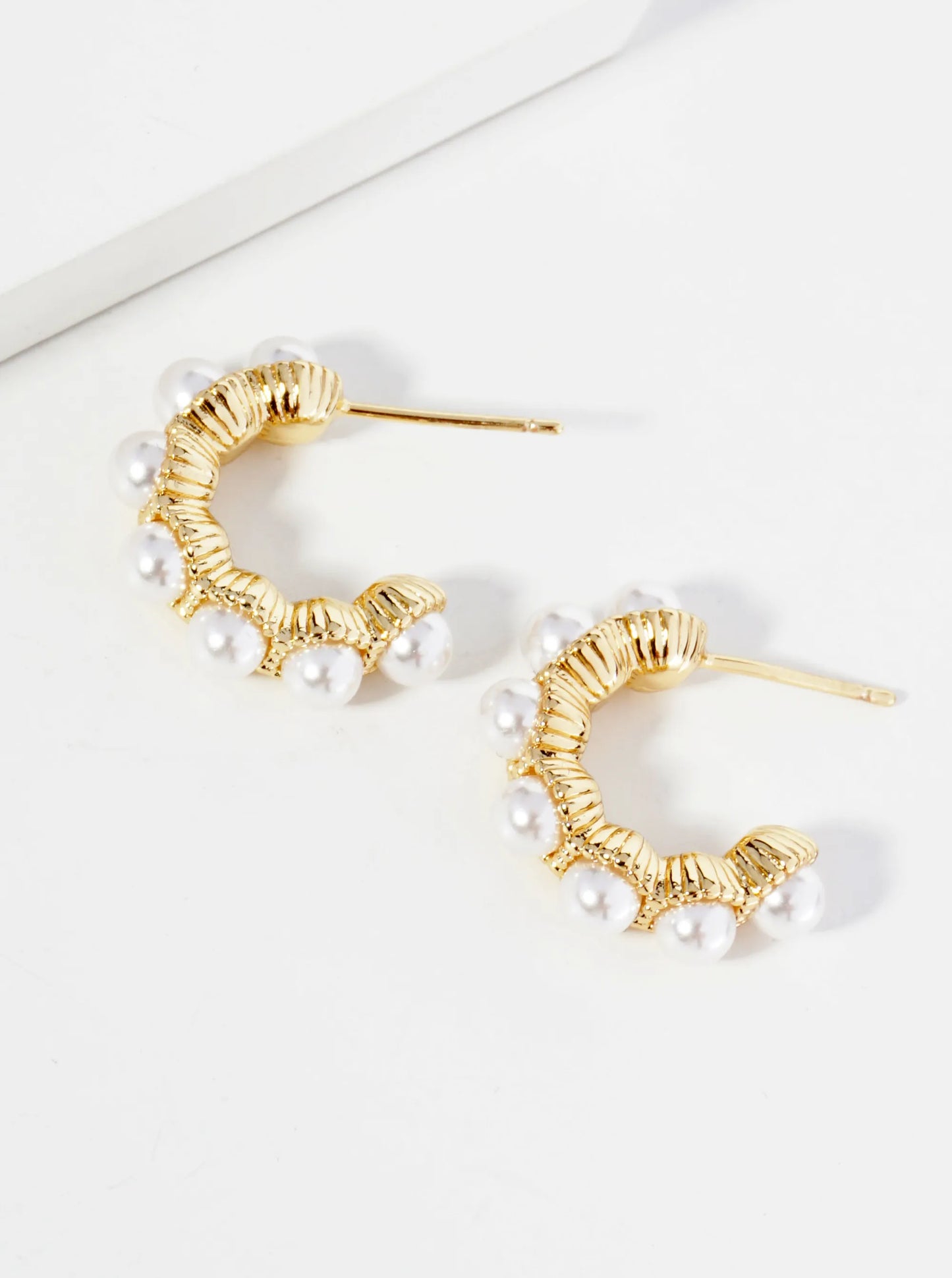 14K Gold Dipped Pearl Beaded 15mm Open Hoop Earrings