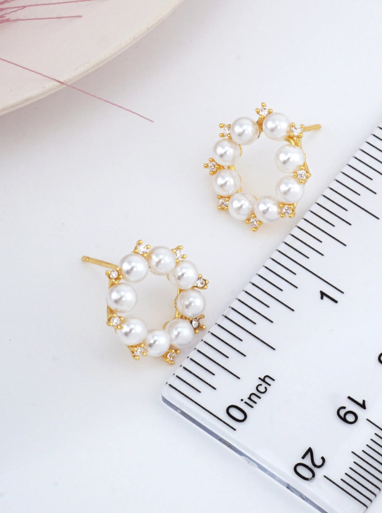 14K Gold-Dipped Pearl CZ Halo Stud Earrings