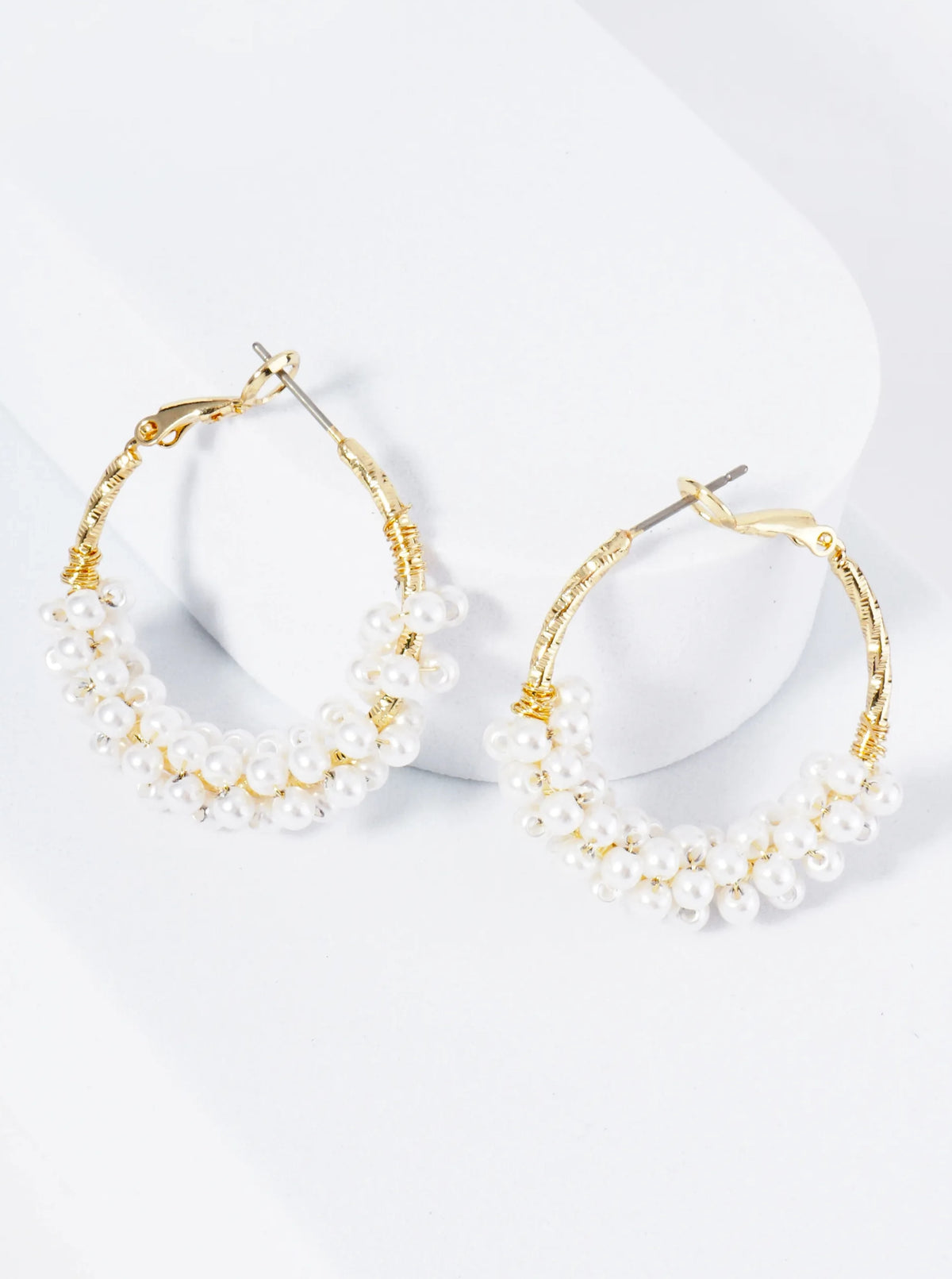 14K Gold Dipped Pearl Cluster Hoop Earring