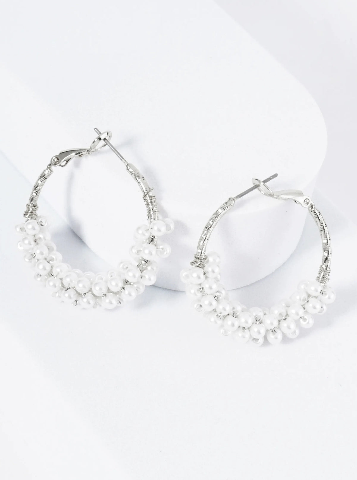 14K Gold Dipped Pearl Cluster Hoop Earring