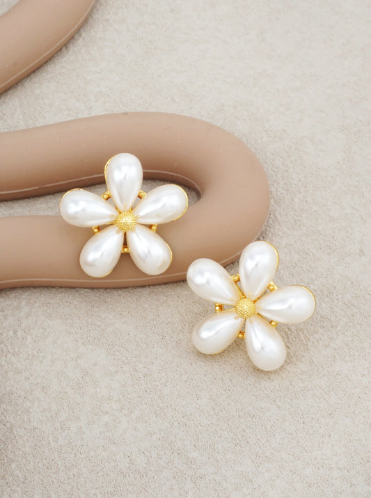 14K Gold-Dipped Pearl Flower Stud Earrings