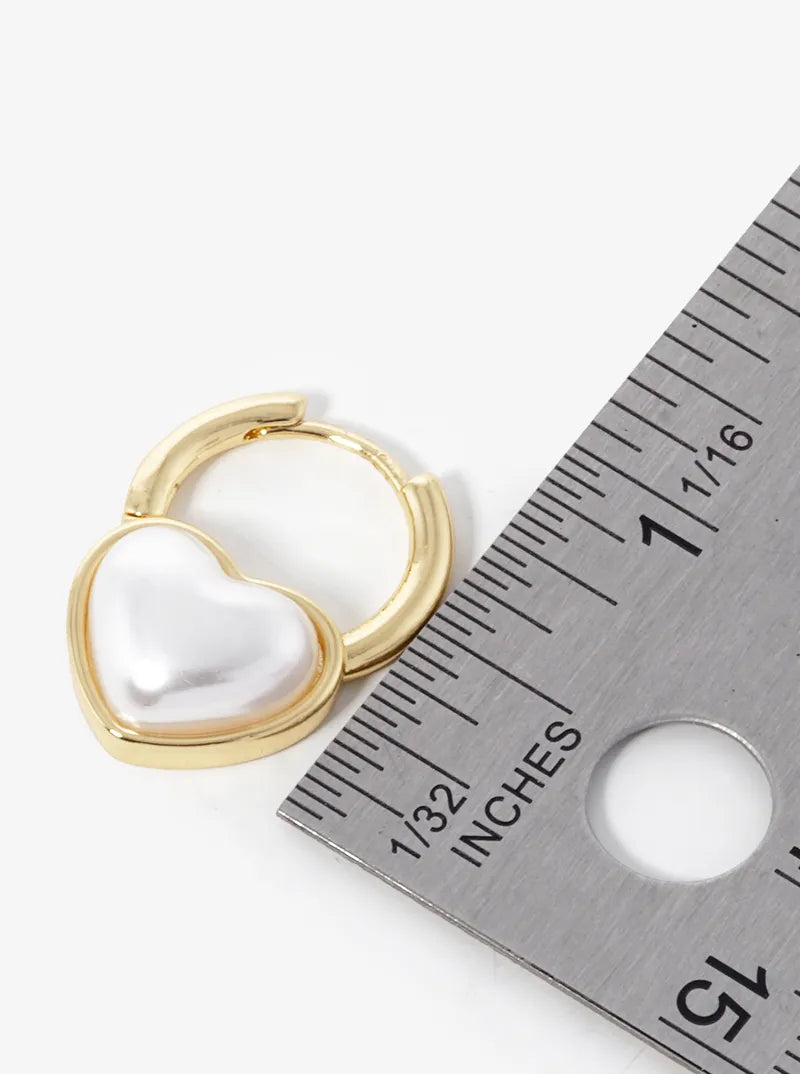 14K Gold Dipped Pearl Heart Huggie Hoop Earrings
