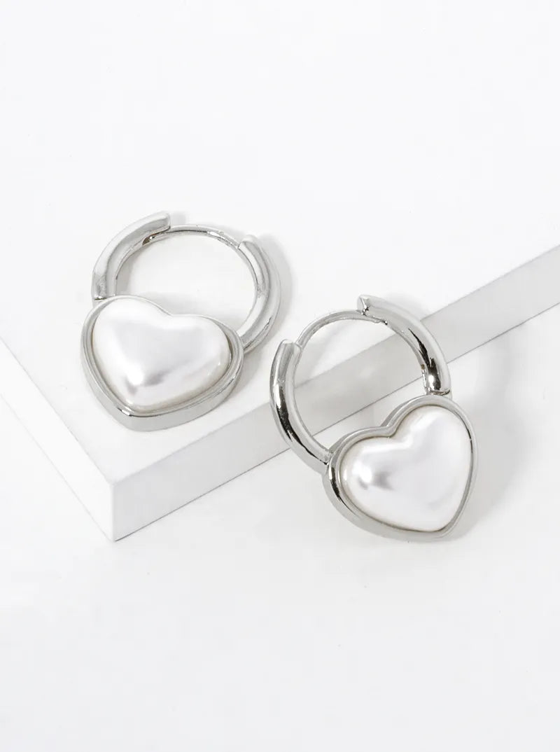 14K Gold Dipped Pearl Heart Huggie Hoop Earrings