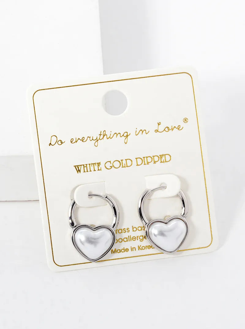 14K Gold Dipped Pearl Heart Huggie Hoop Earrings