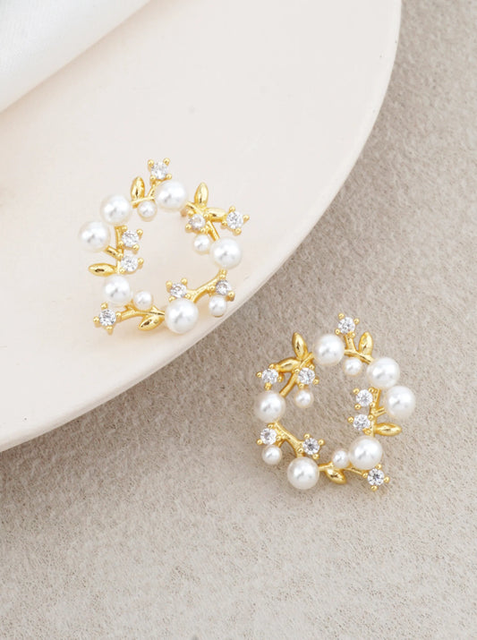 14K Gold-Dipped Pearl Wreath Stud Earrings