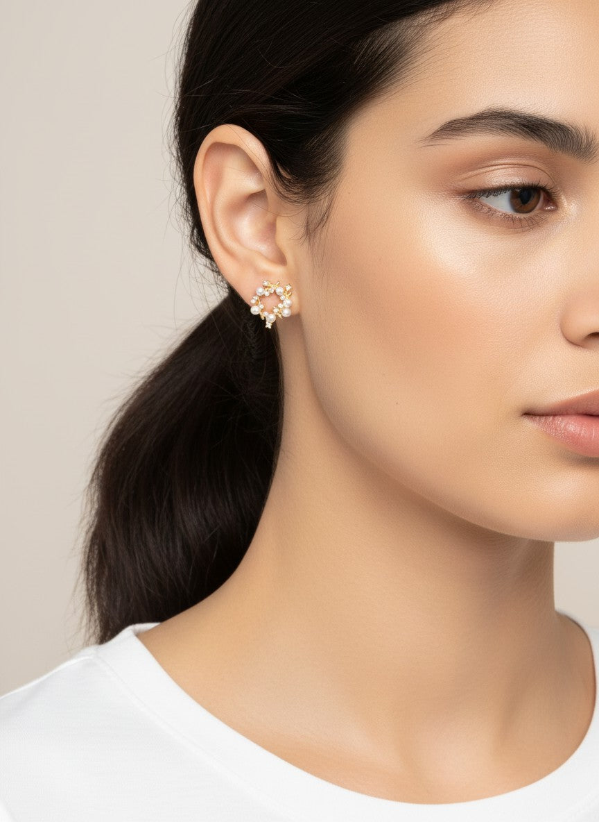 14K Gold-Dipped Pearl Wreath Stud Earrings
