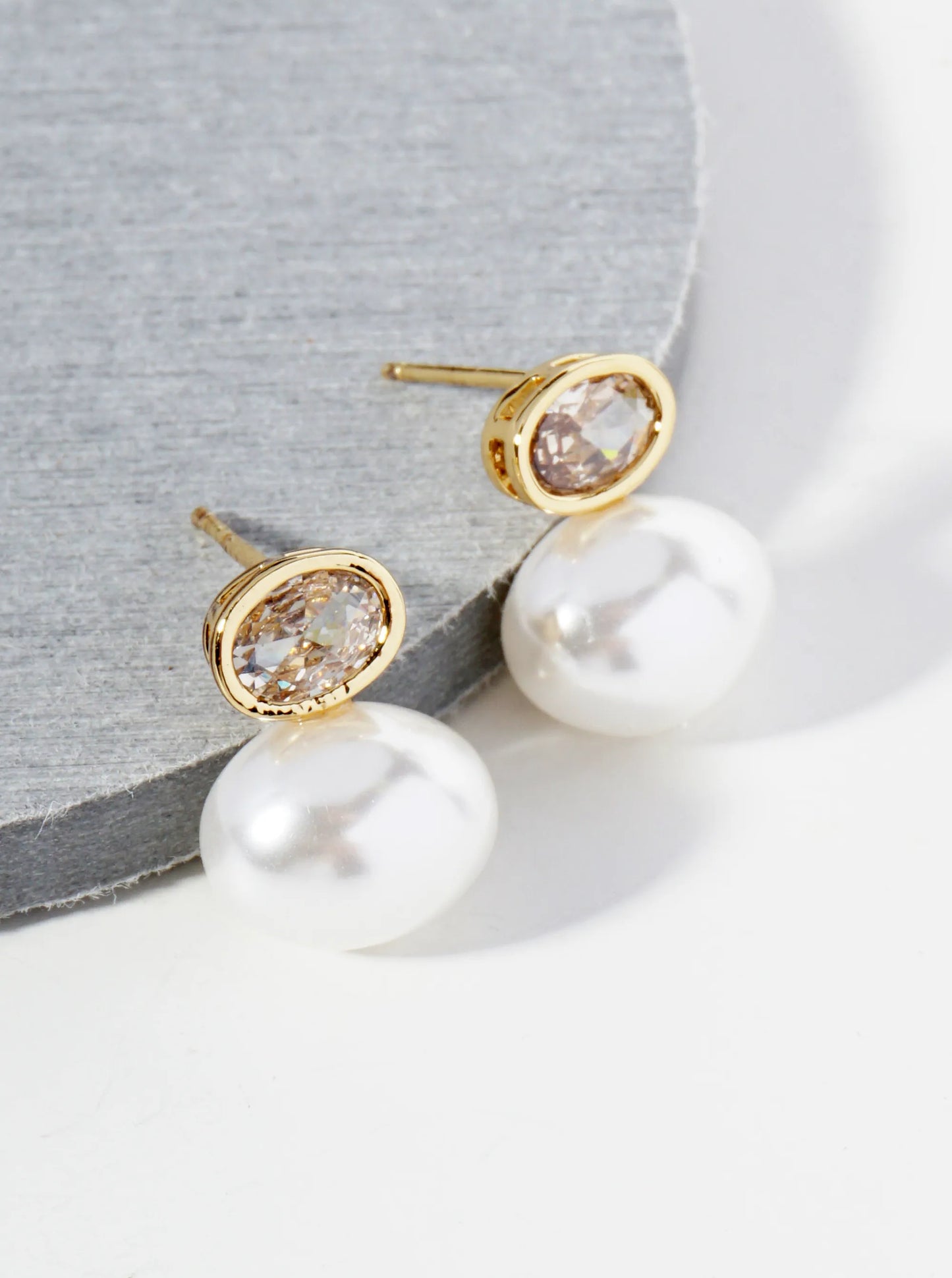 14K Gold Dipped Pearl And CZ Stone Double Oval Drop Earrings