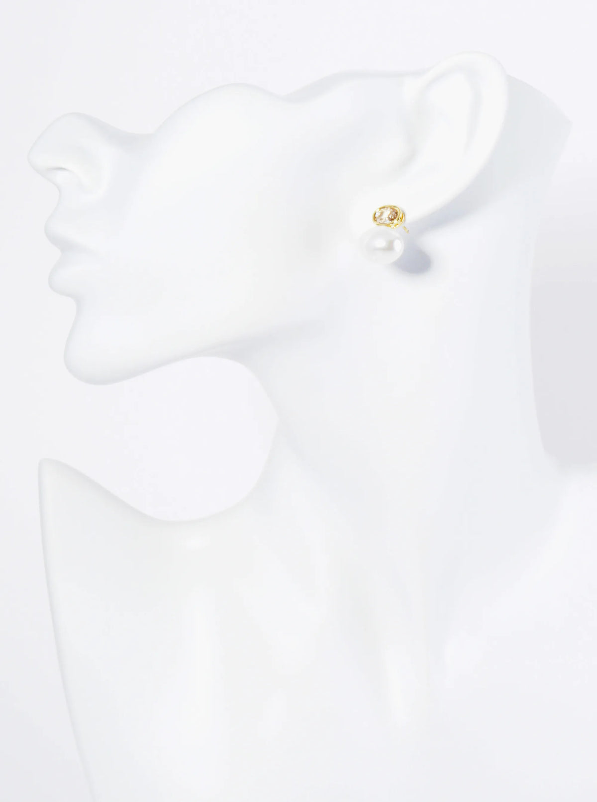 14K Gold Dipped Pearl And CZ Stone Double Oval Drop Earrings