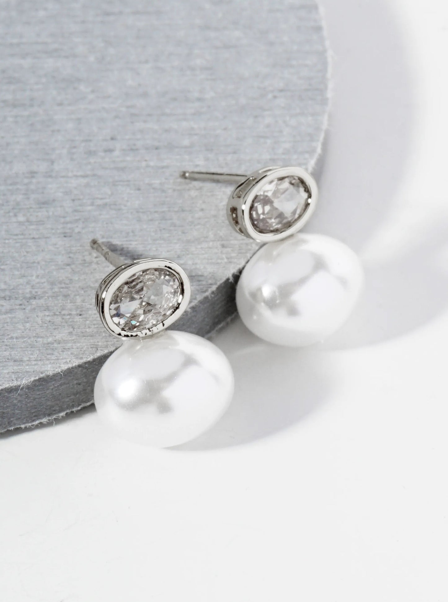 14K Gold Dipped Pearl And CZ Stone Double Oval Drop Earrings