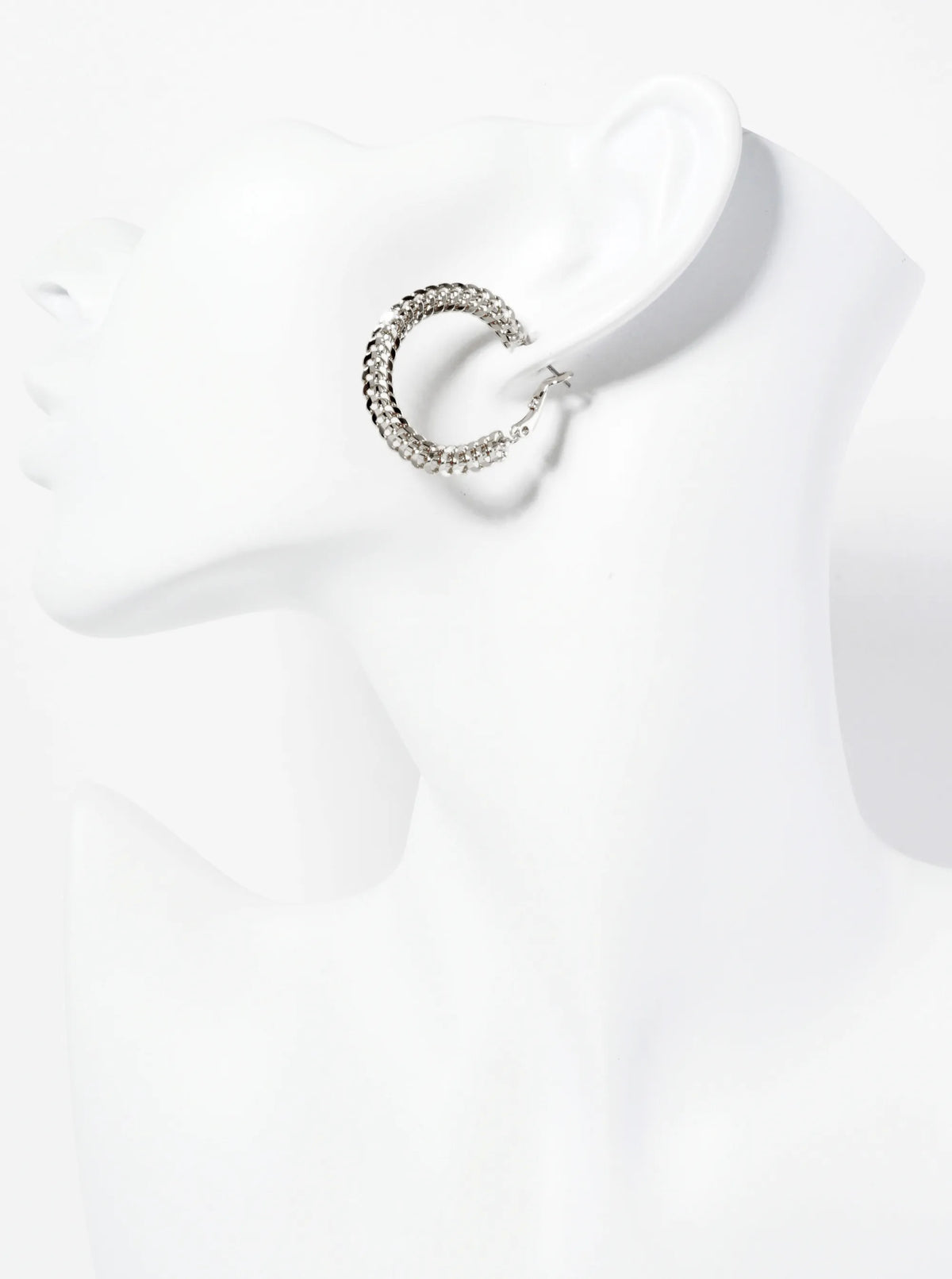 14K-Gold-Dipped Polished 30mm Chain Design Latch-Back Hoop Earrings