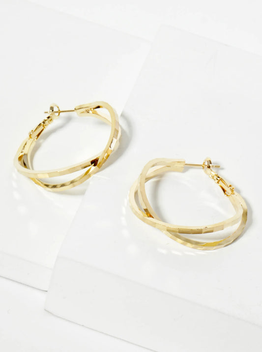 14K-Gold-Dipped Polished 30mm Crossover Geometric Latch-Back Hoop Earrings
