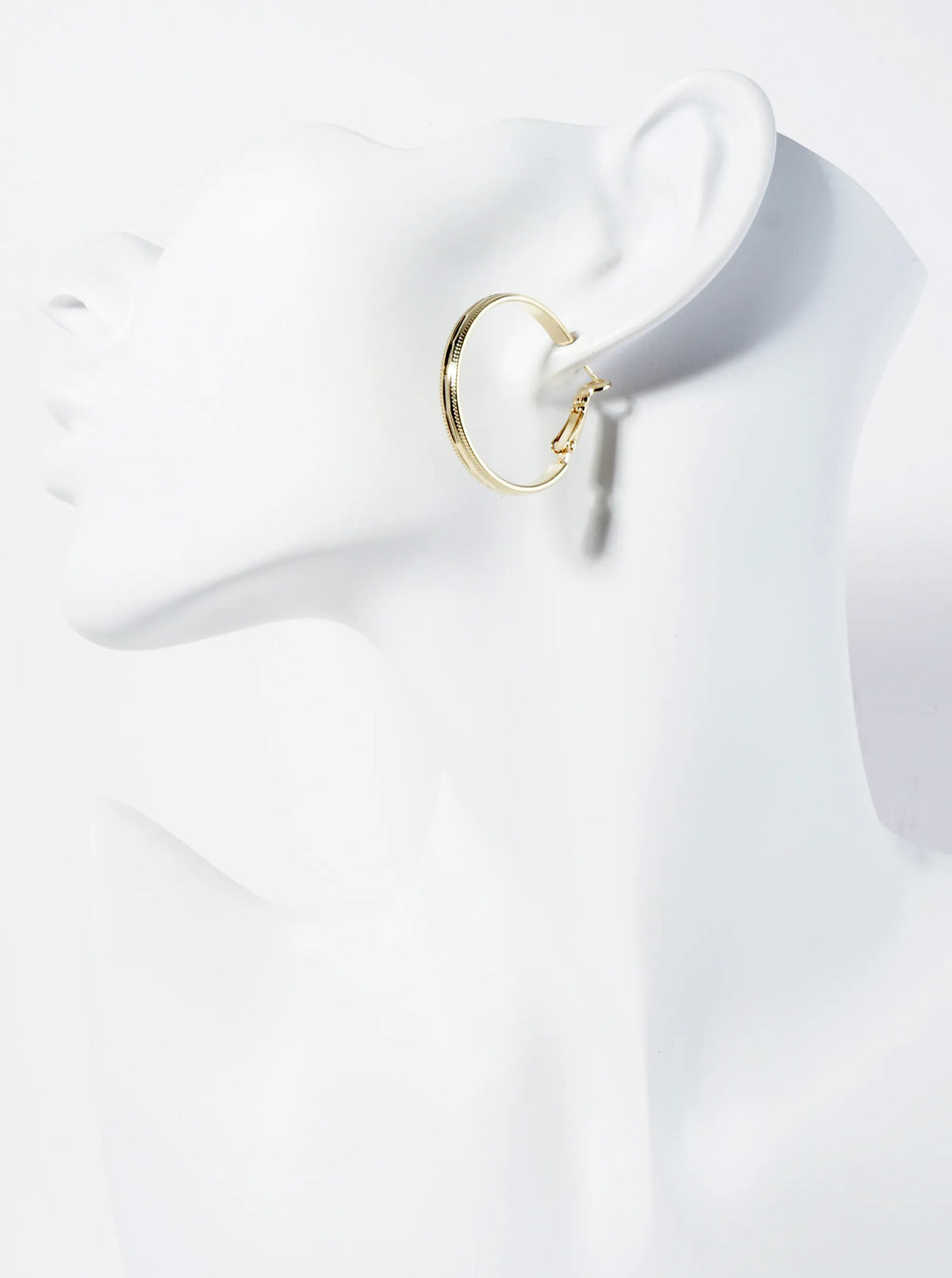 14K-Gold-Dipped Polished 30mm Latch-Back Hoop Earrings With Intricate Texture