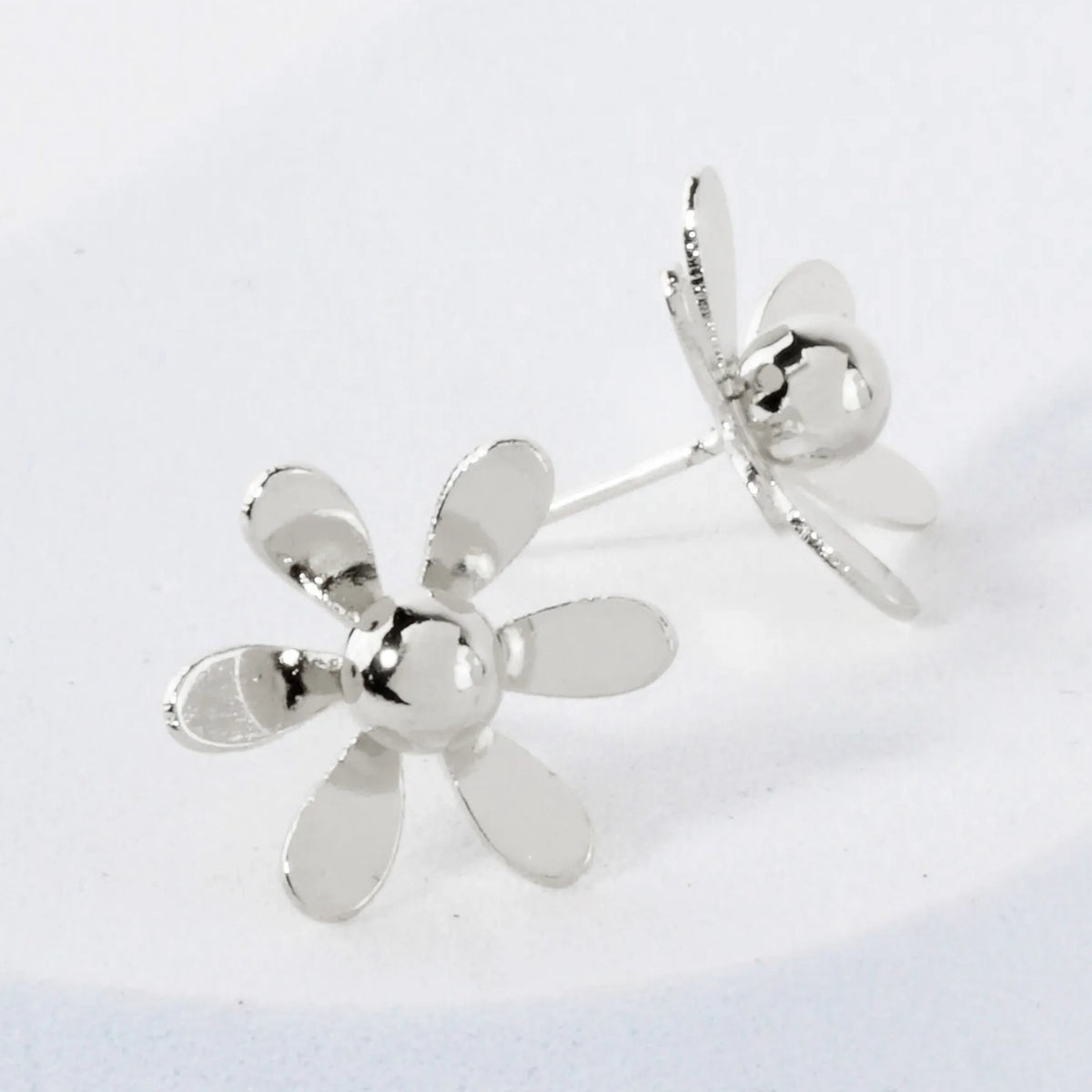 14K-Gold-Dipped Polished Brass 3D Flower Button Stud Earrings