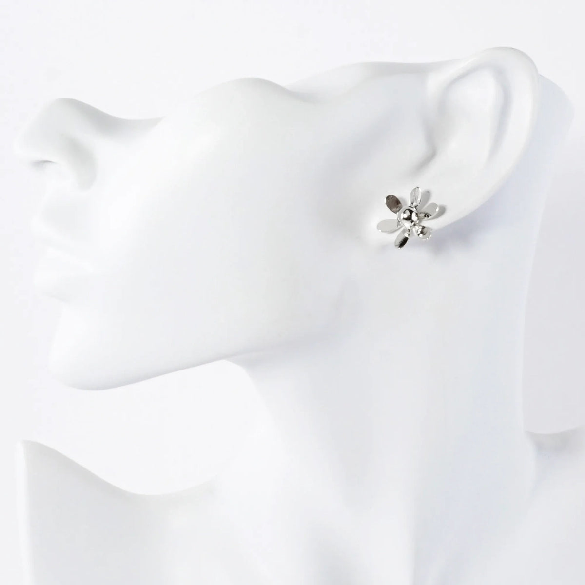 14K-Gold-Dipped Polished Brass 3D Flower Button Stud Earrings
