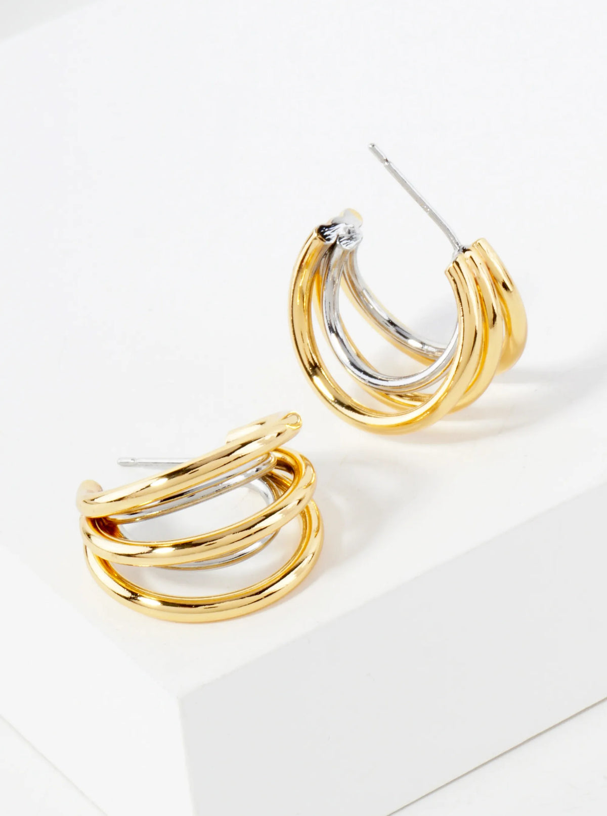 14K-Gold-Dipped Polished Brass Layered 15mm Hoop Earrings
