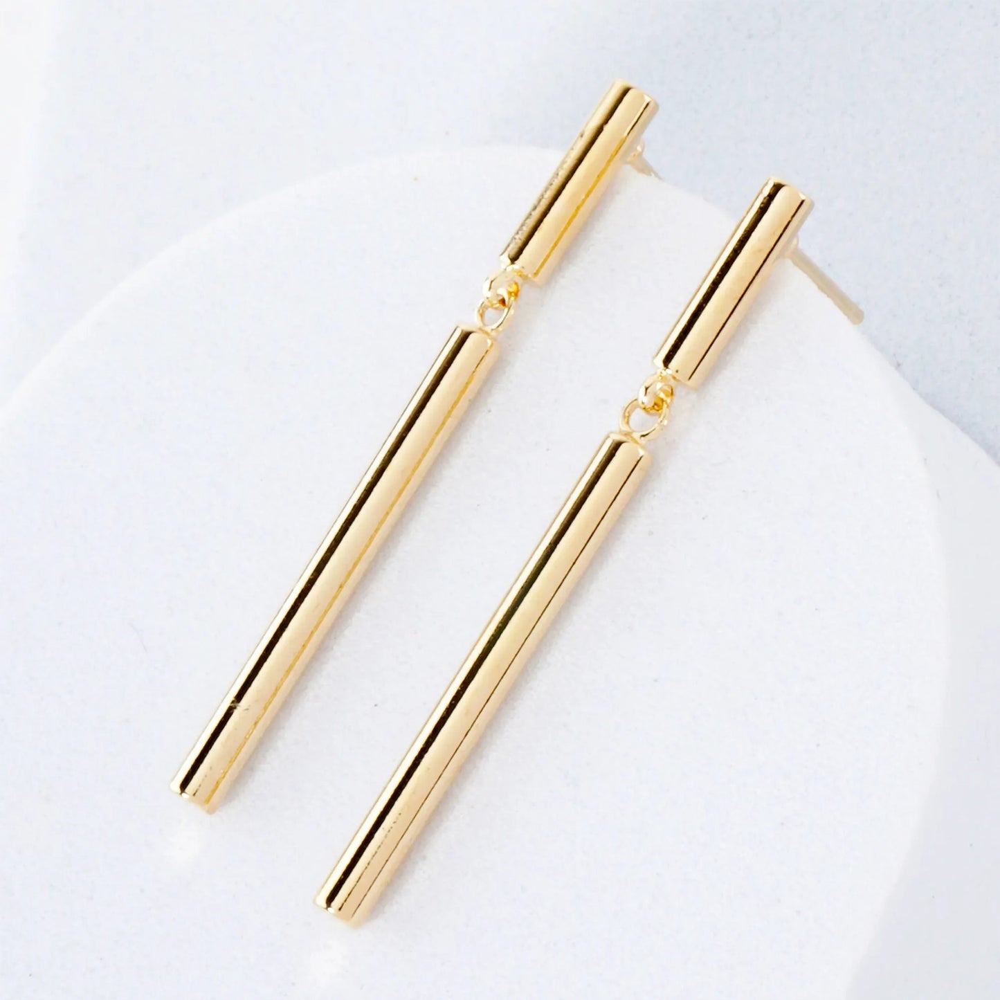 14K-Gold-Dipped Polished Brass Linked Bar Drop Earrings