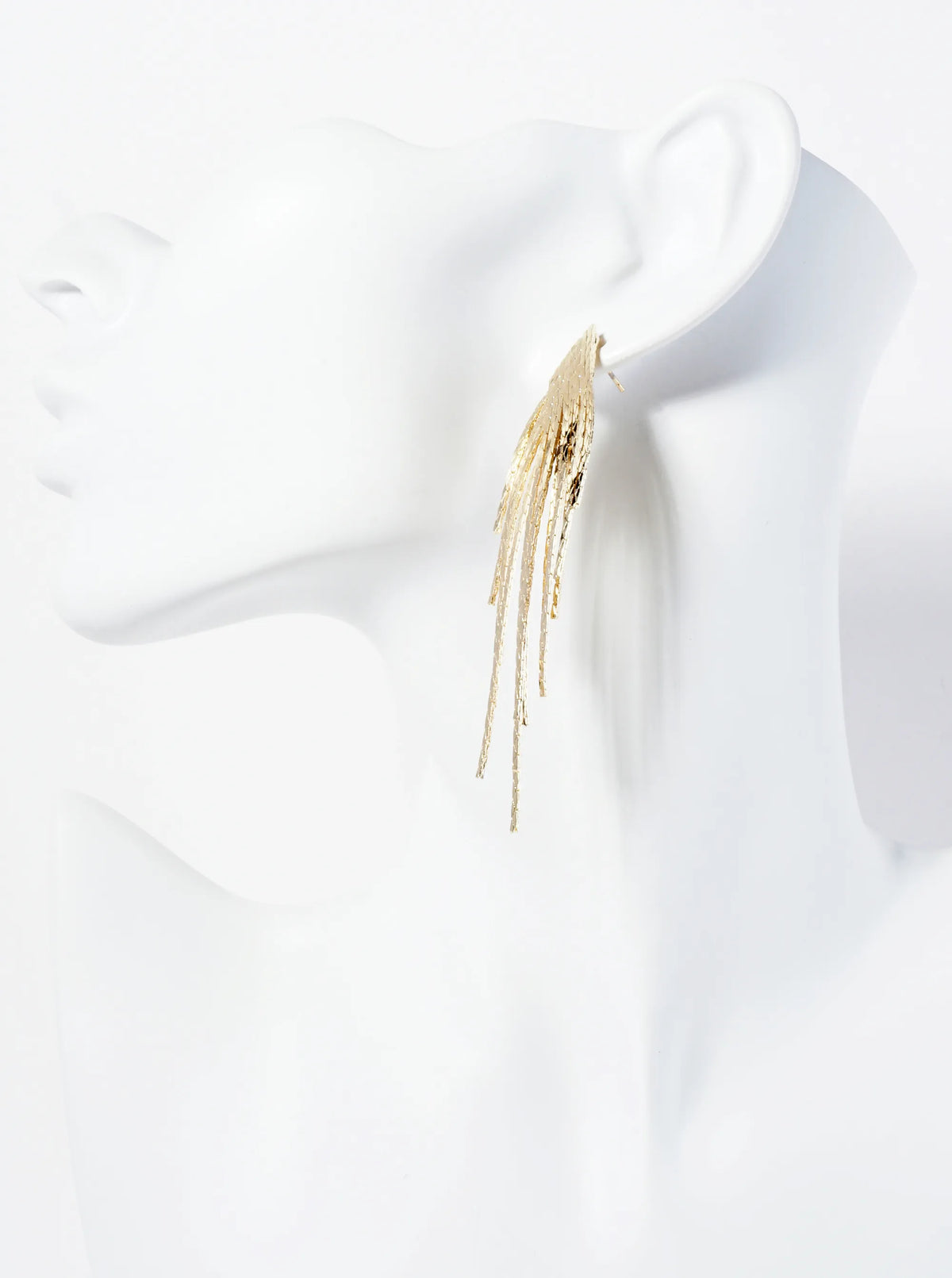 14K-Gold-Dipped Polished Cascading Chain Tassel Fringe Chandelier Earrings