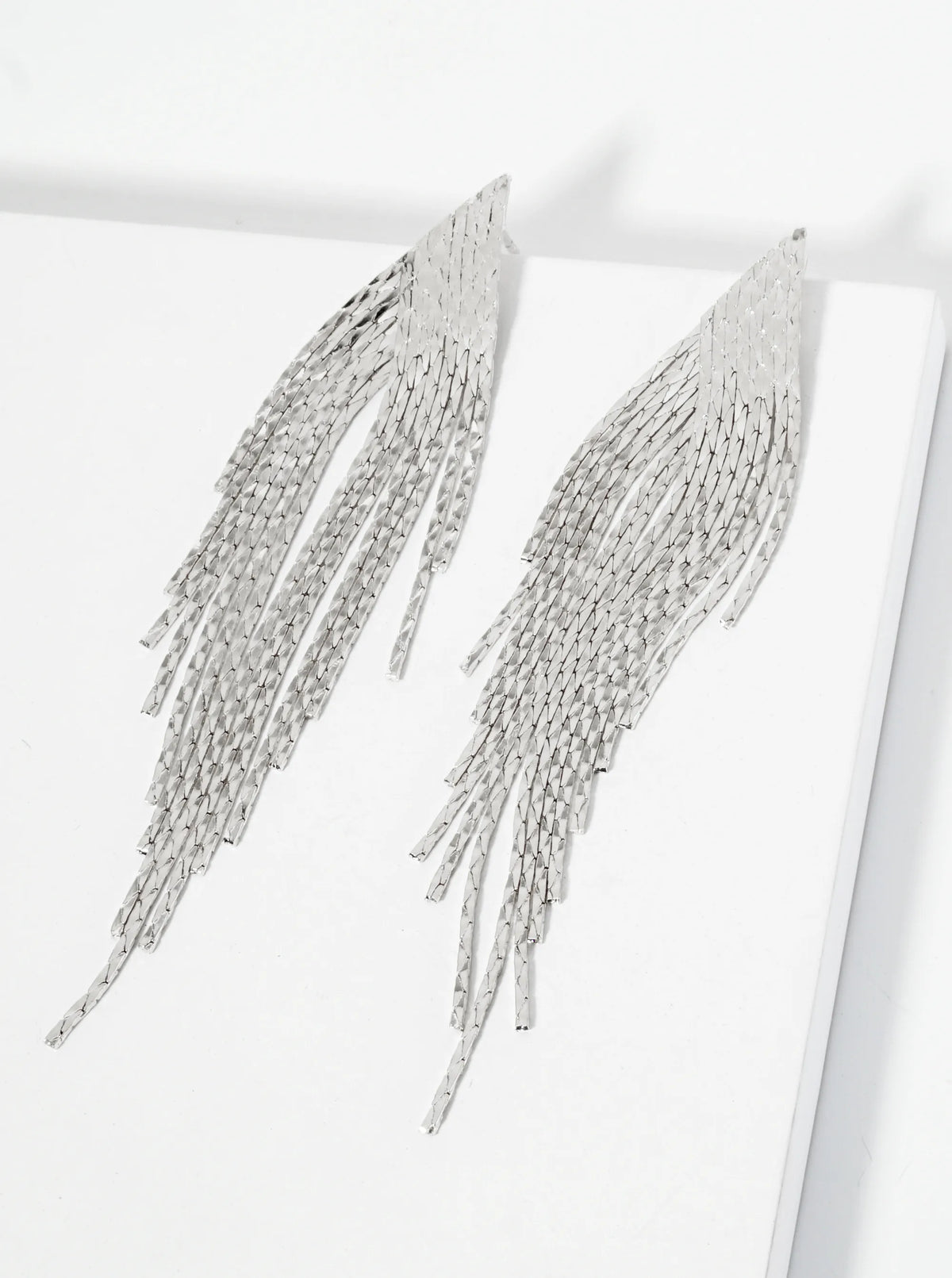 14K-Gold-Dipped Polished Cascading Chain Tassel Fringe Chandelier Earrings